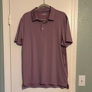 J Crew Outlet Men's Polo Shirt - Pink and Blue Stripes